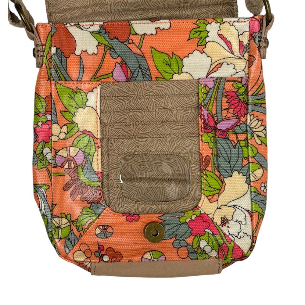 Sakroots Orange Floral Print Crossbody Messenger Flap Purse Bag Coated Canvas - Picture 9 of 13